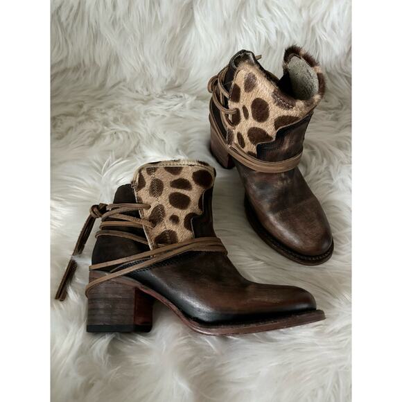 FREEBIRD By Steven Casey Ankle Booties Brown Leopard Boots 6 - Picture 3 of 12